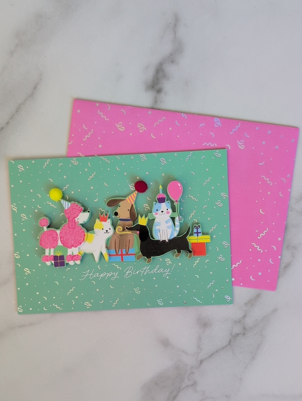 Happy Birthday Animal Parade Greeting Card - Pink & Mint